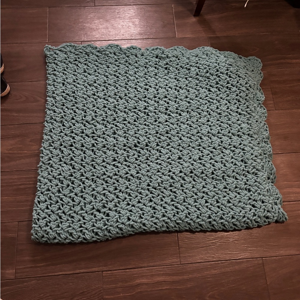Homemade Large Chunky Knit Blanket in Teal